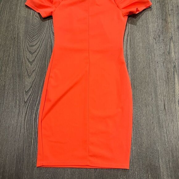 Gibiu Dress Mini Puff Sleeve Square Neck Fitted Bodycon Orange Size S - Picture 6 of 8